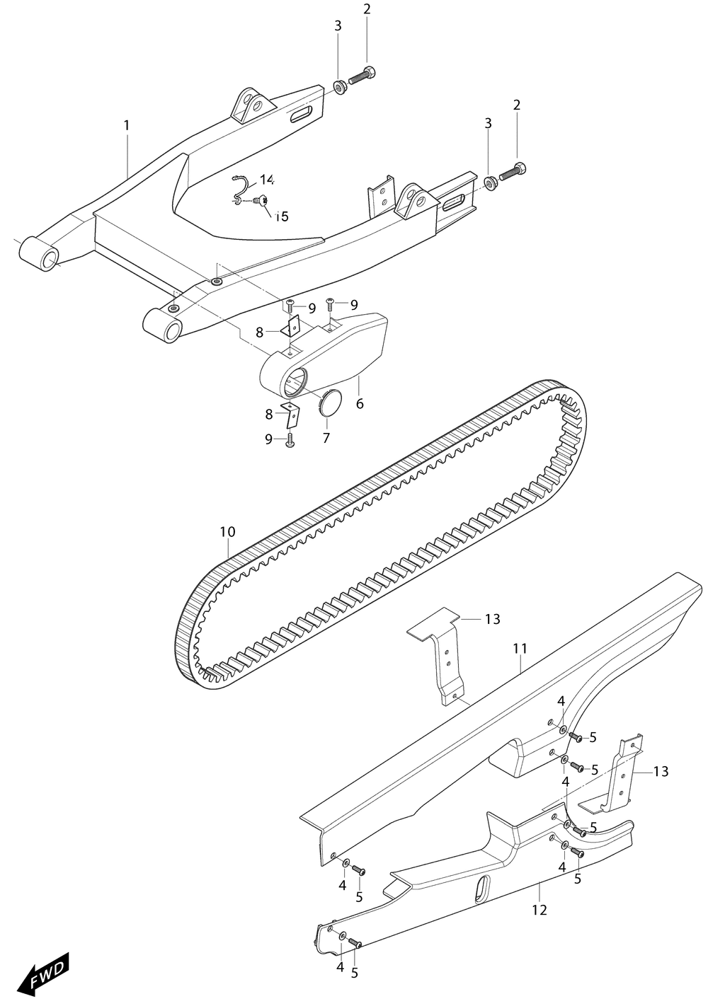 Schwinge hinten & Zahnriemen