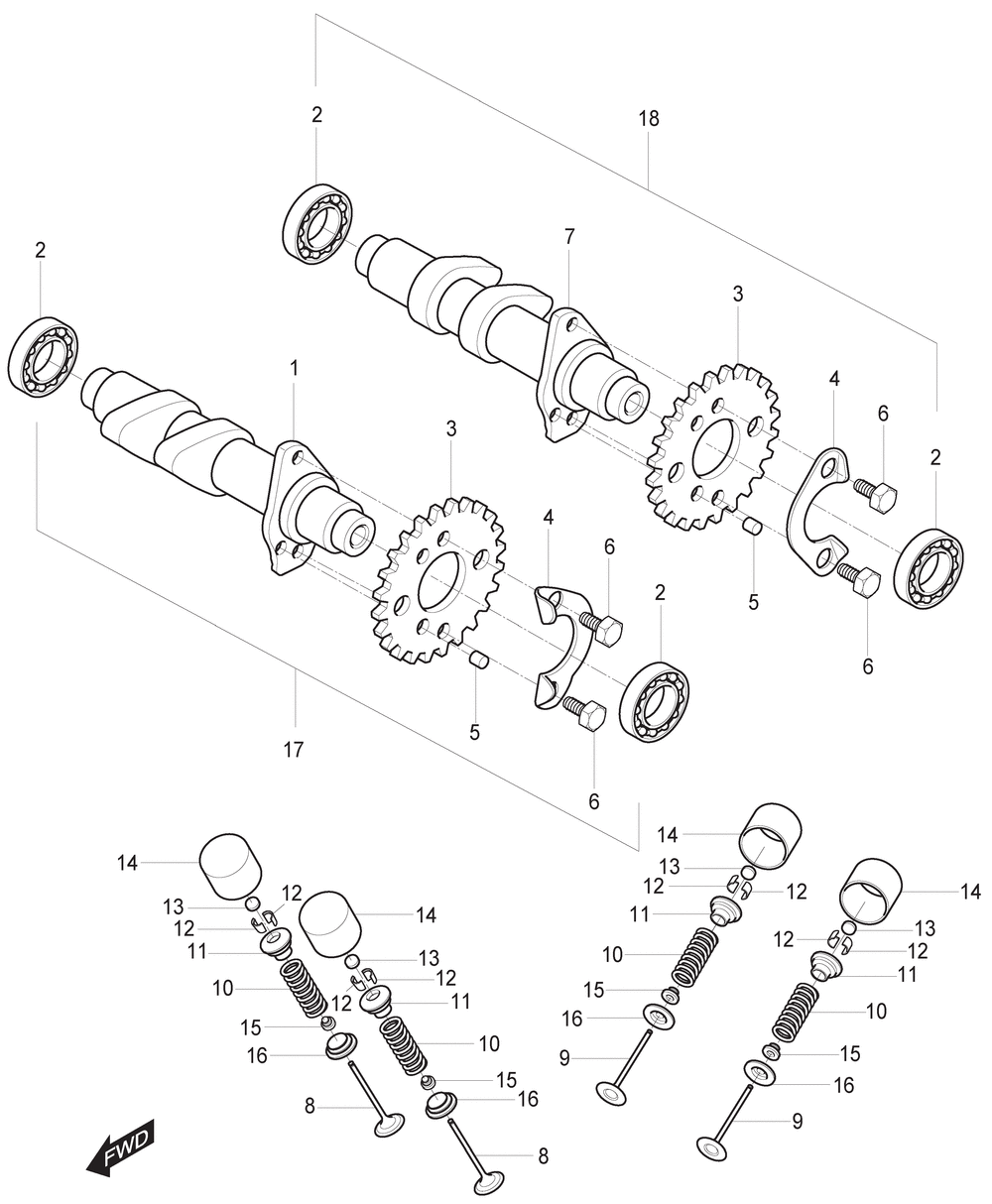 Nockenwellen-Ventiltrieb hinten