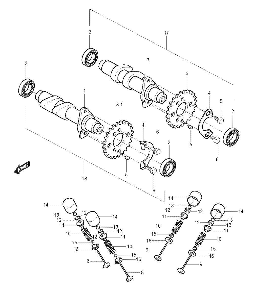 Nockenwellen / Ventiltrieb vorne