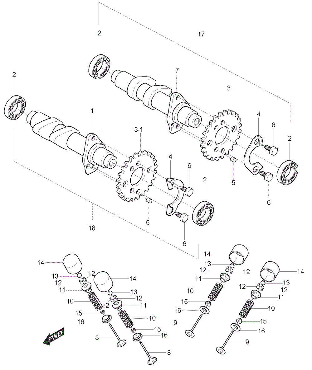 Nockenwellen / Ventiltrieb vorne