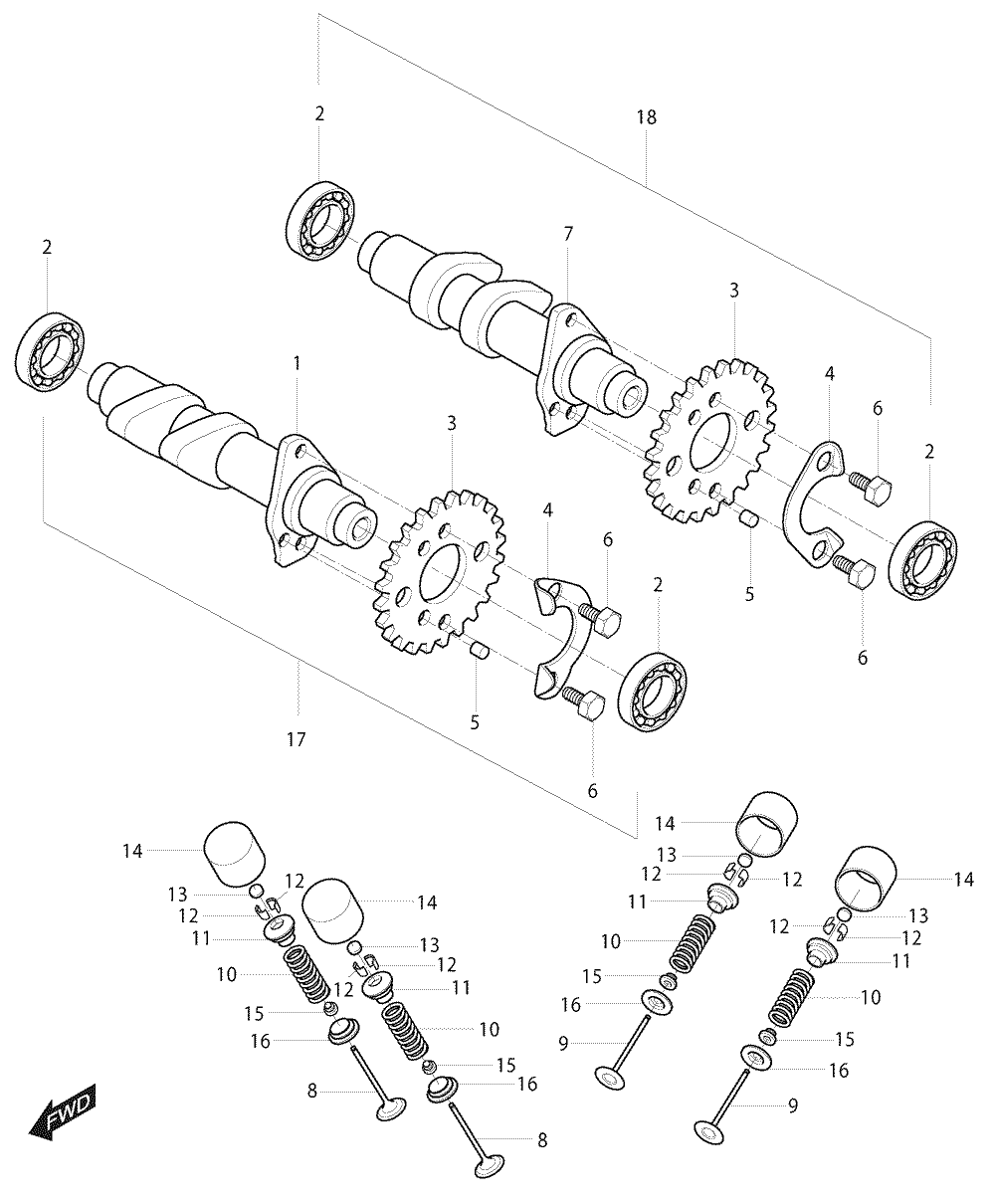 Nockenwellen / Ventiltrieb hinte