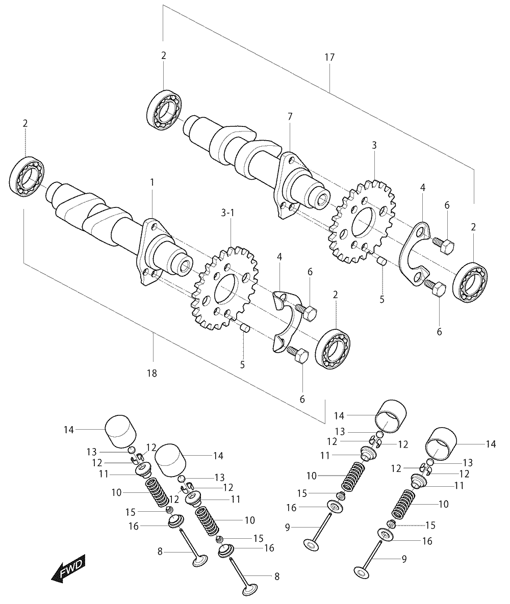 Nockenwellen / Ventiltrieb vorne