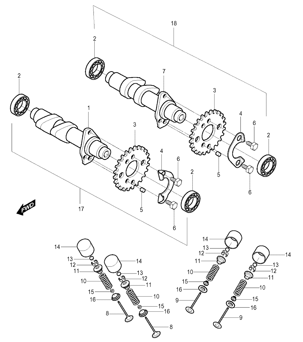 Nockenwellen / Ventiltrieb hinten