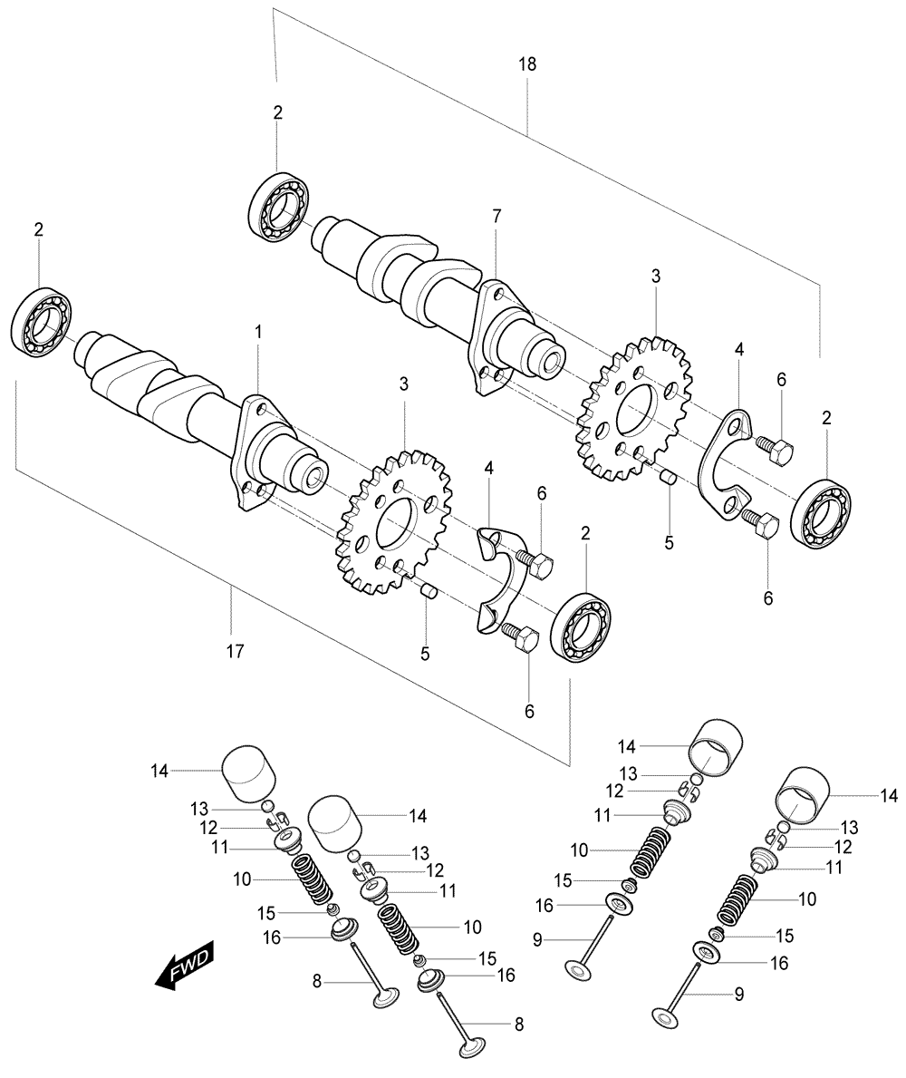 Nockenwellen / Ventiltrieb hinte