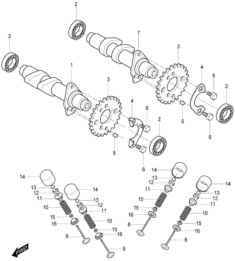 Nockenwellen / Ventiltrieb vorne