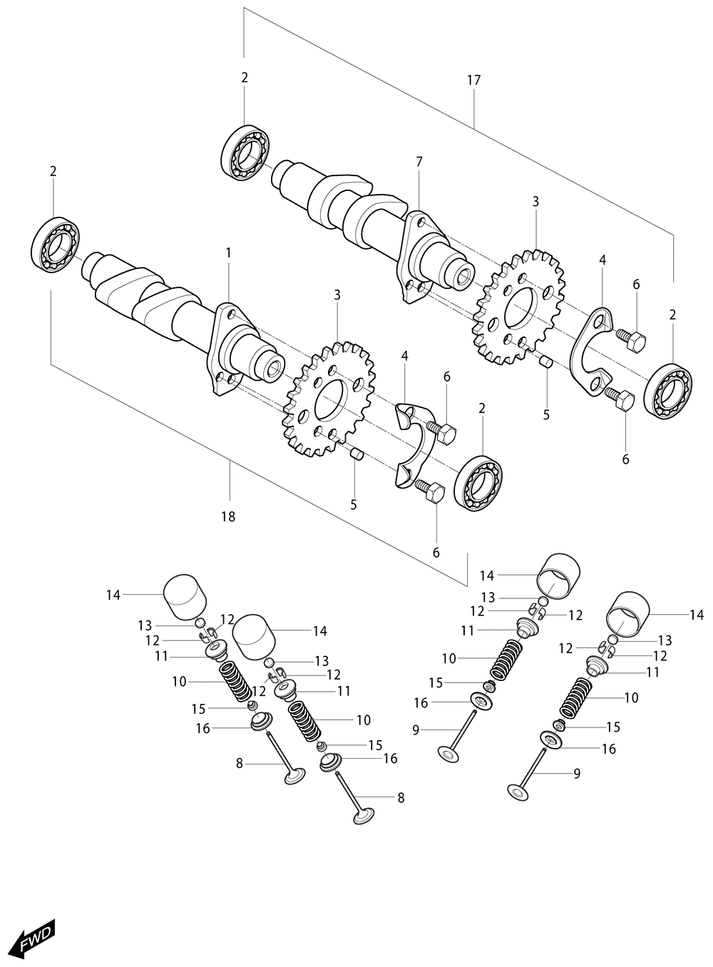 Nockenwellen / Ventiltrieb vorne