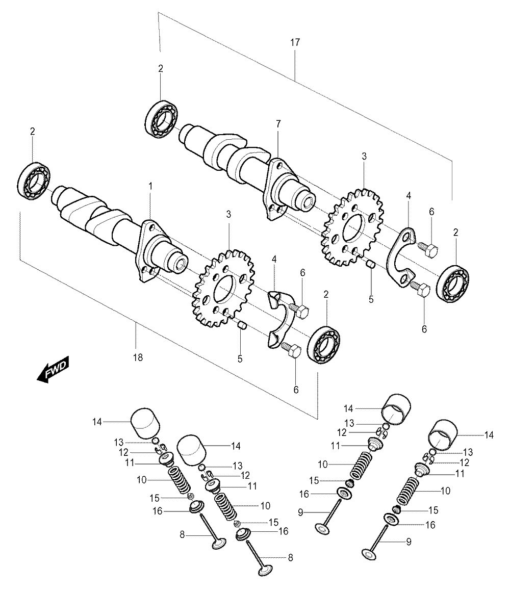 Nockenwellen / Ventiltrieb vorne